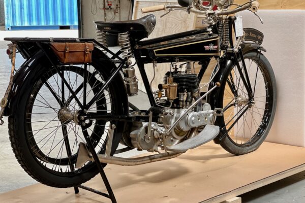 Gnome-Rhone 1921 motorcycle on wooden base ready for packing